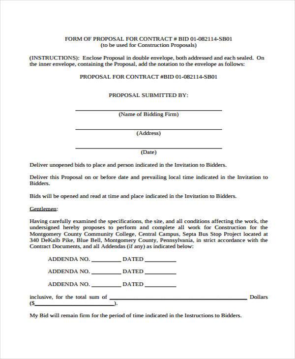 free construction proposal form