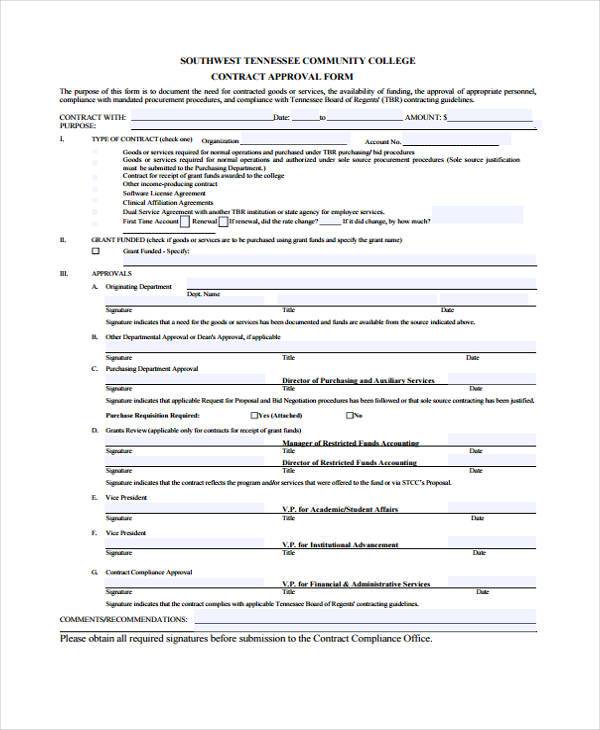 free contract approval form