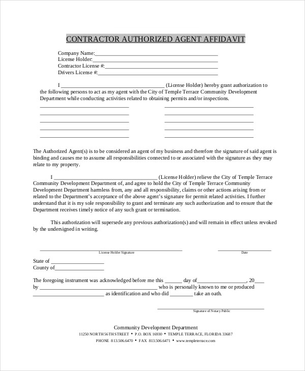 Free 11 Contractor Affidavit Forms In Pdf Ms Word Excel 4171