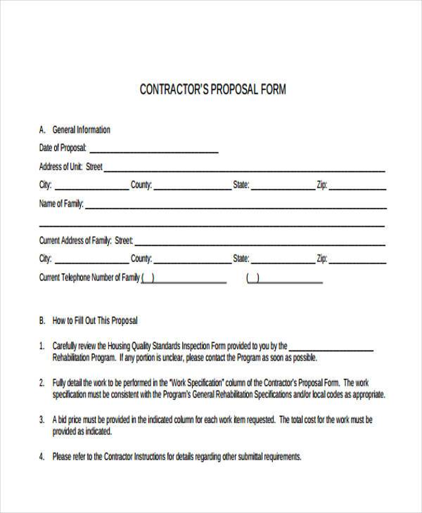 free contractor proposal form template