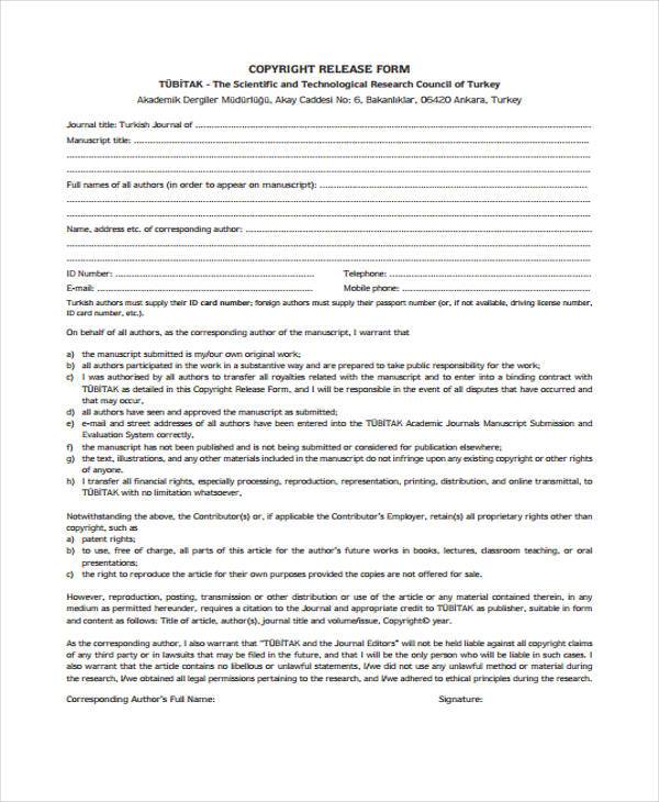 free copyright release form template