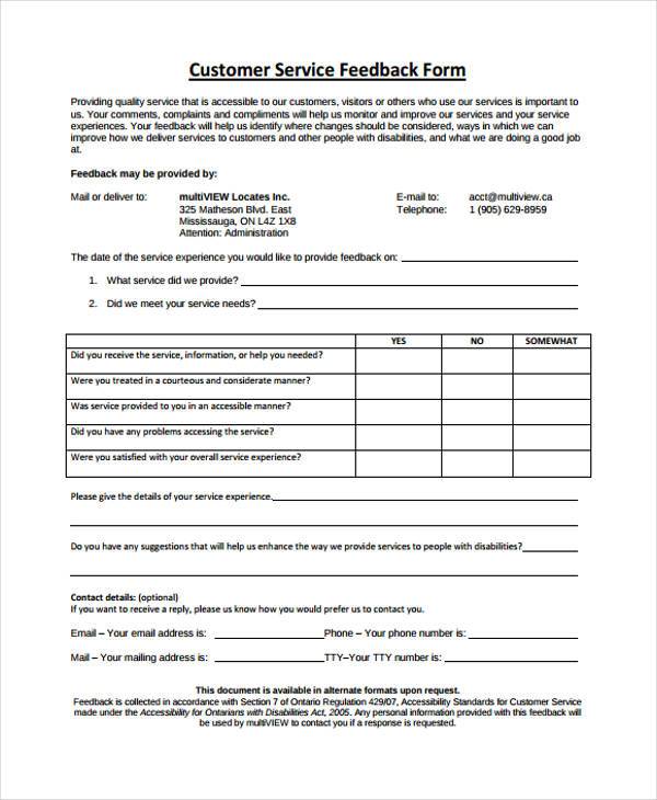 free customer service feedback form