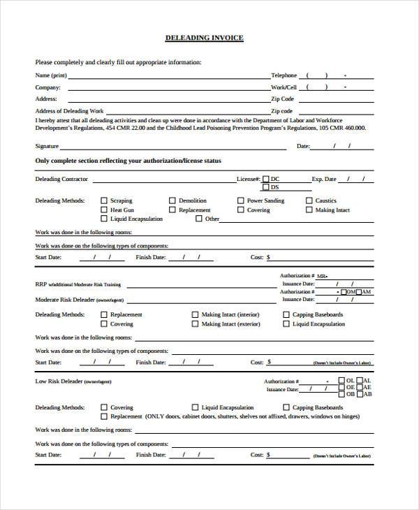 free deleading invoice form in pdf
