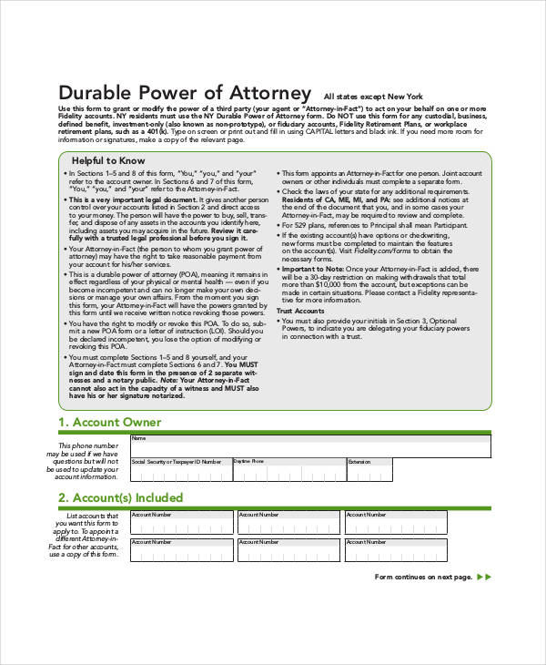 free durable power of attorney form