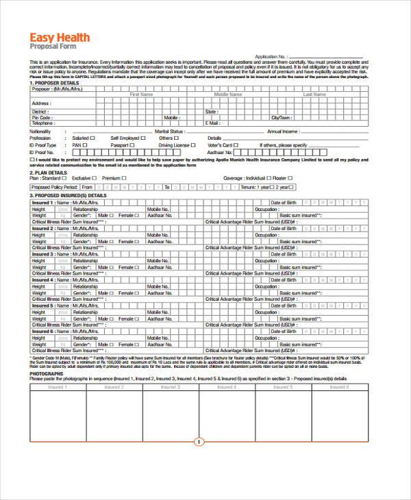 free easy health insurance proposal form
