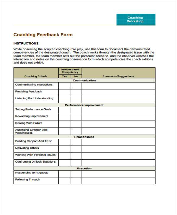 FREE 12+ Coaching Feedback Forms in PDF MS Word Excel