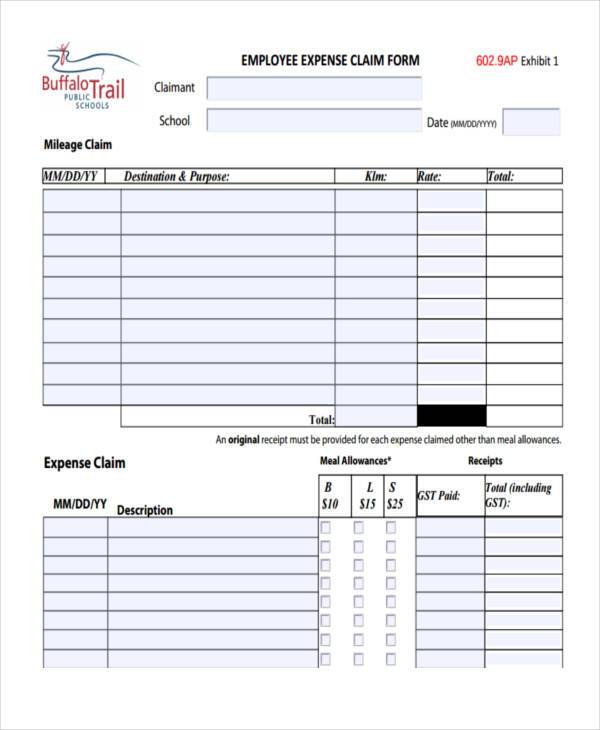 free employee expense claim form