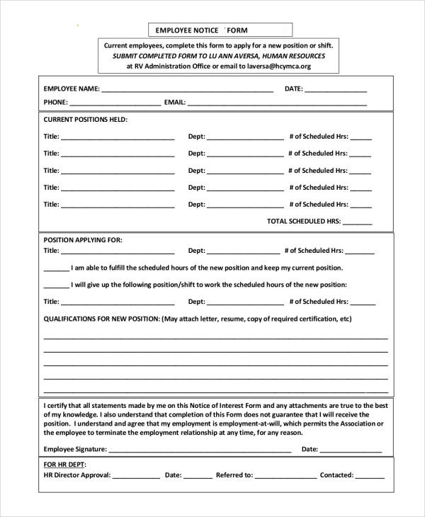 free employee notice form