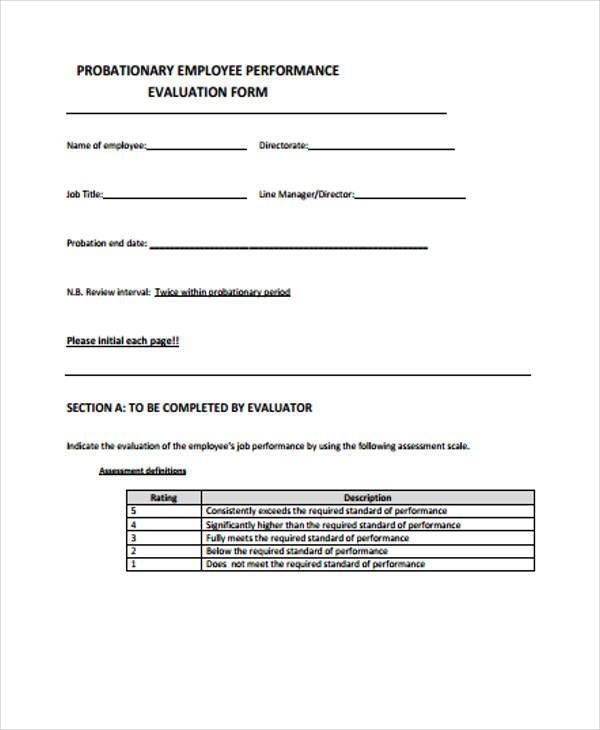 free employee performance evaluation form