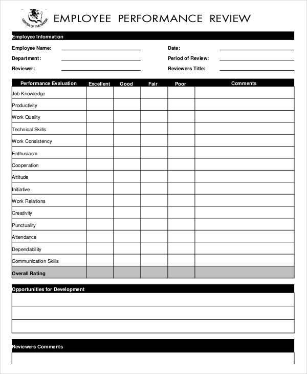 9 Employee Performance Evaluation Template Perfect Template Ideas