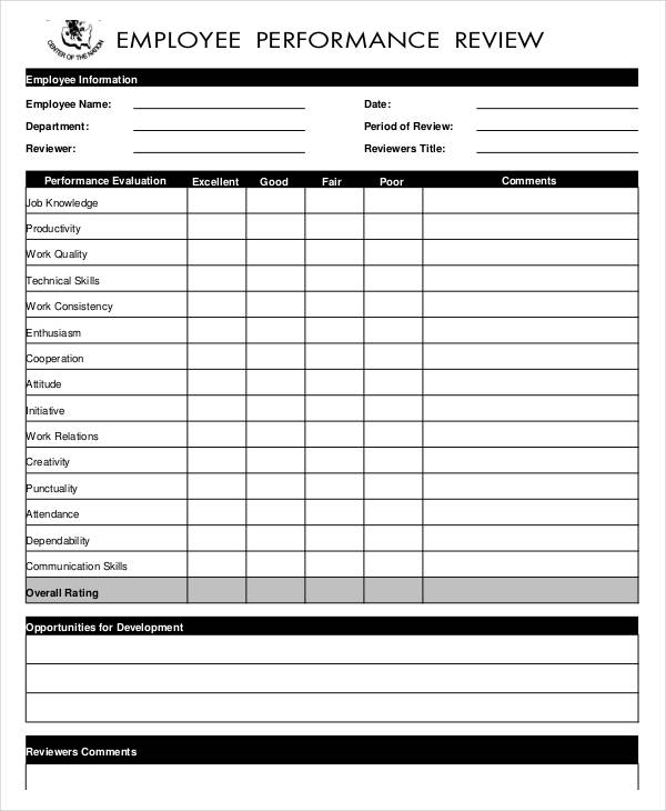 Performance Evaluation Template Free