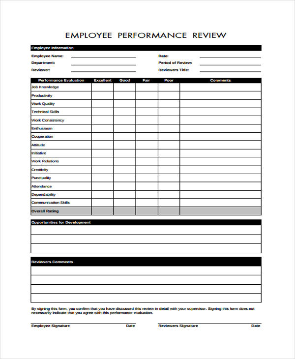 free employee performance review form