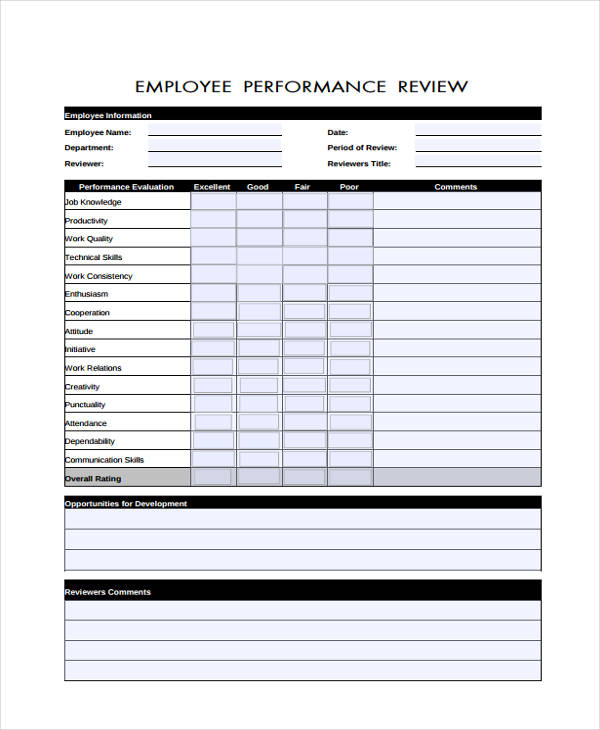 free employee review evaluation form