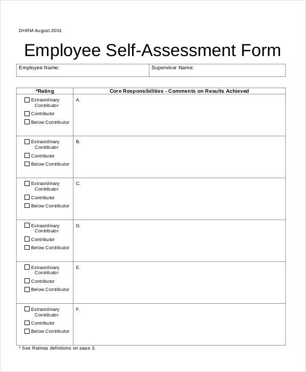 FREE 55+ Sample Self Assessment Forms in PDF MS Word Excel