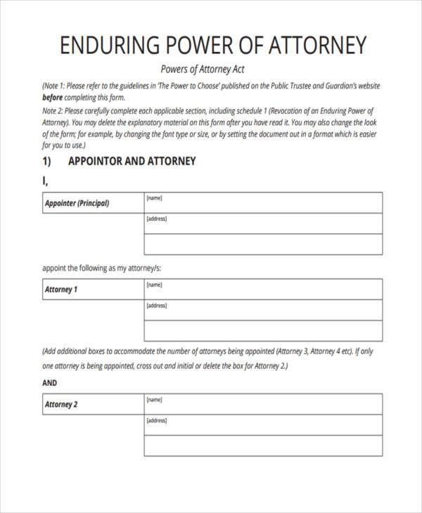 Sample Power Of Attorney Forms Free Printable 4605