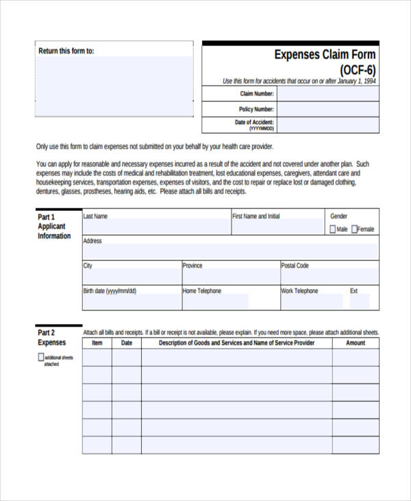 free expense claim form