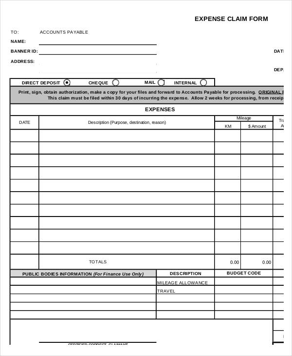 Expense Claim Form FREE 32+ Claim Form Templates in PDF Excel MS Word