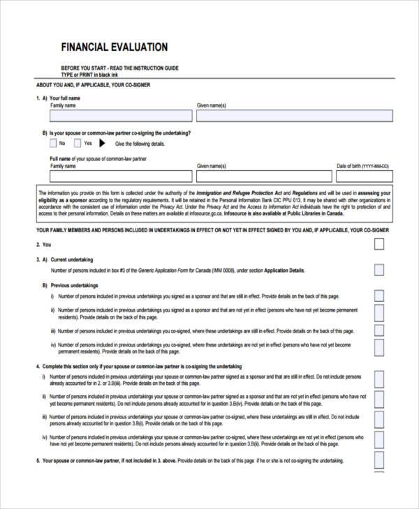 free financial evaluation form