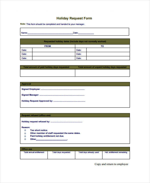 free holiday request form