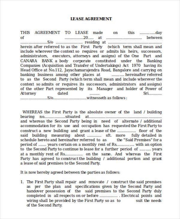 free lease agreement form