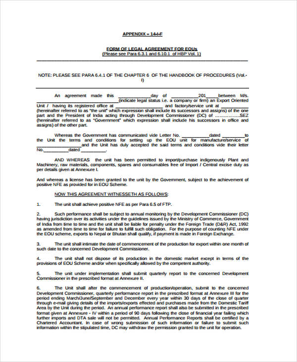 free legal agreement form