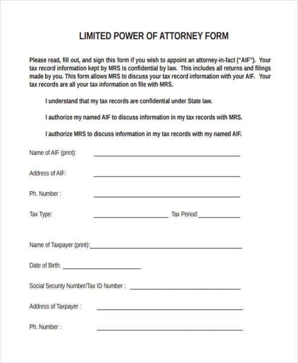 free limited power of attorney form