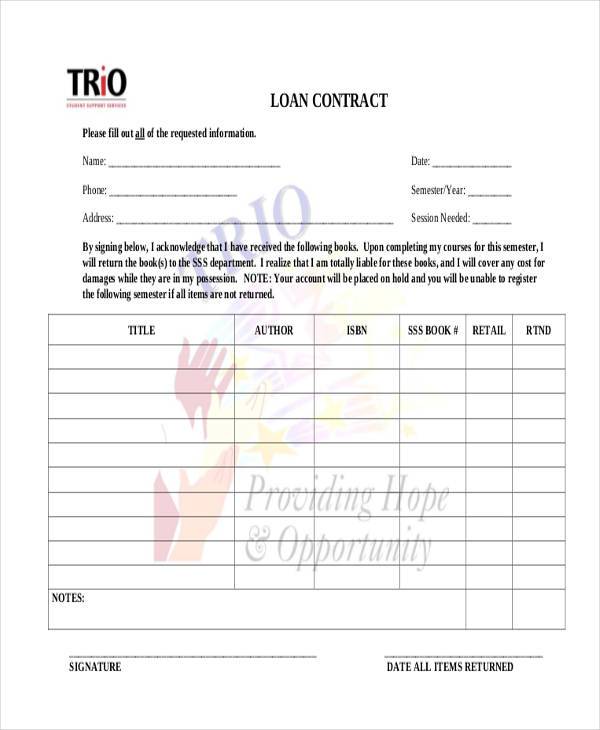 free loan contract form