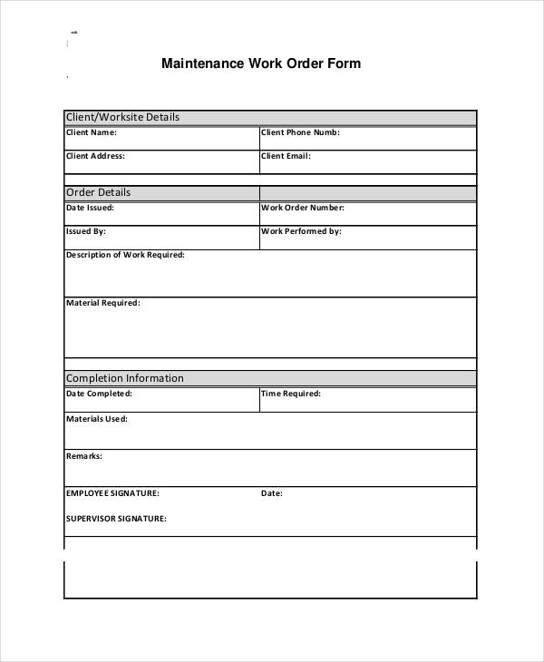 free maintenance work order form