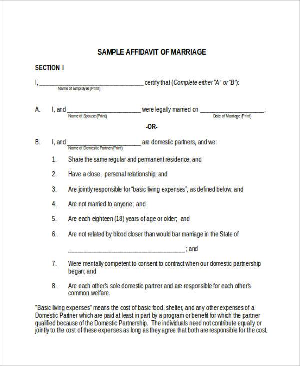 free marriage affidavit form