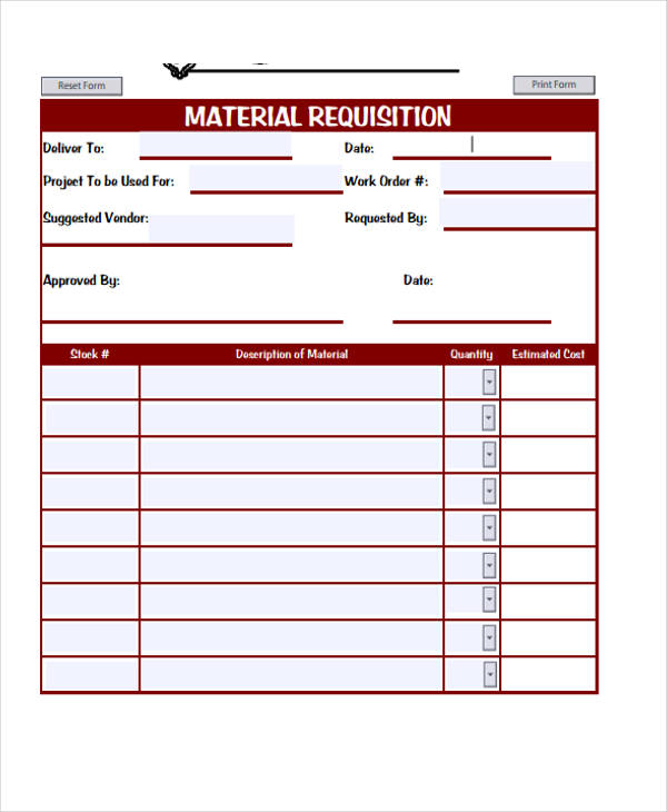 free material requisition form