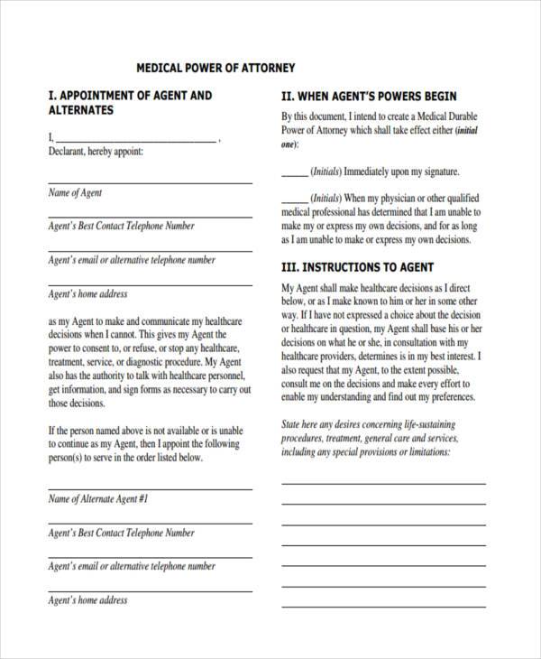 free medical power of attorney form
