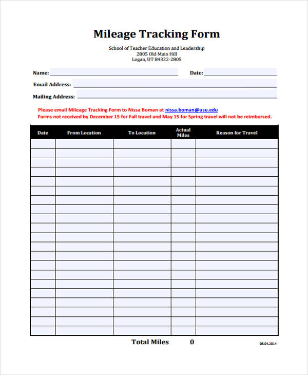 free mileage tracker form