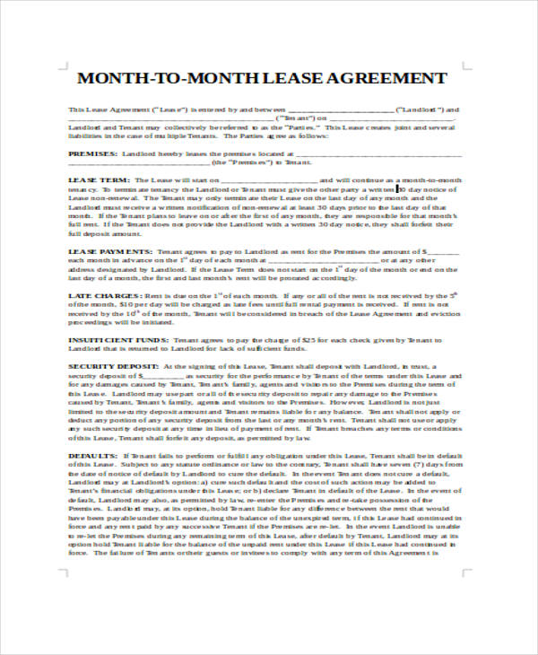 free month to month lease agreement form