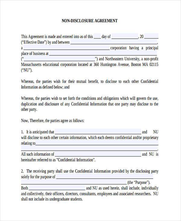 free non disclosure agreement form