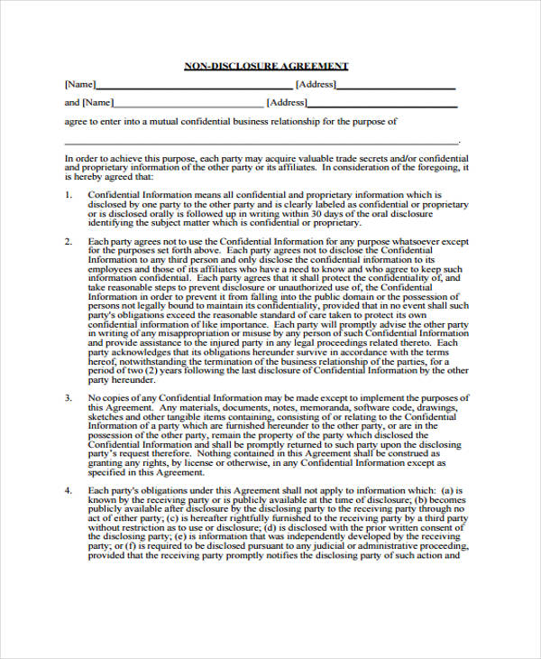 free non disclosure agreement form1