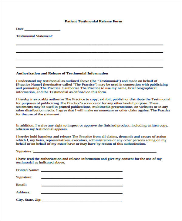 free patient release form
