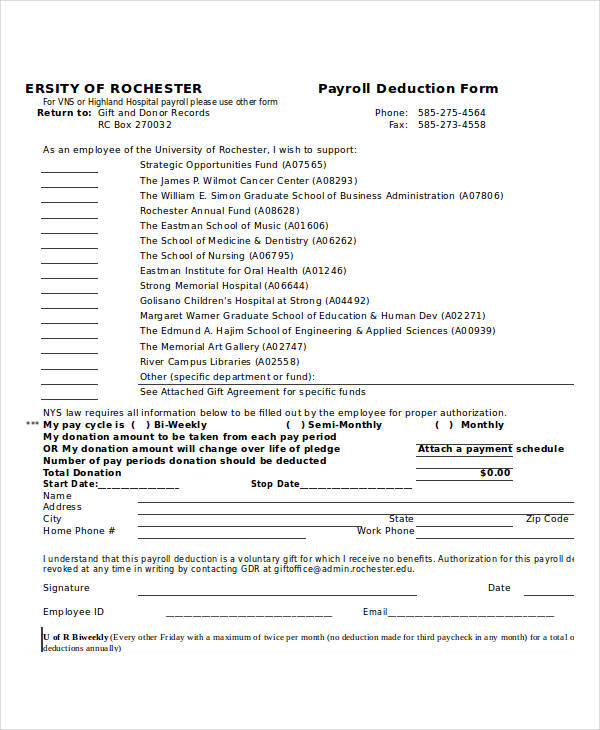 free payroll deduction form