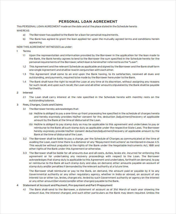 Loan Agreement Form Example - 65+ Free Documents in Word, PDF