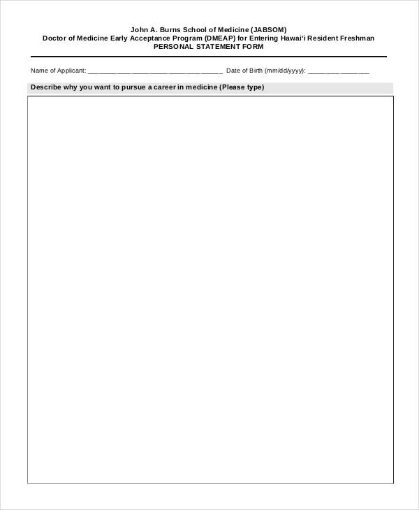 free personal statement form