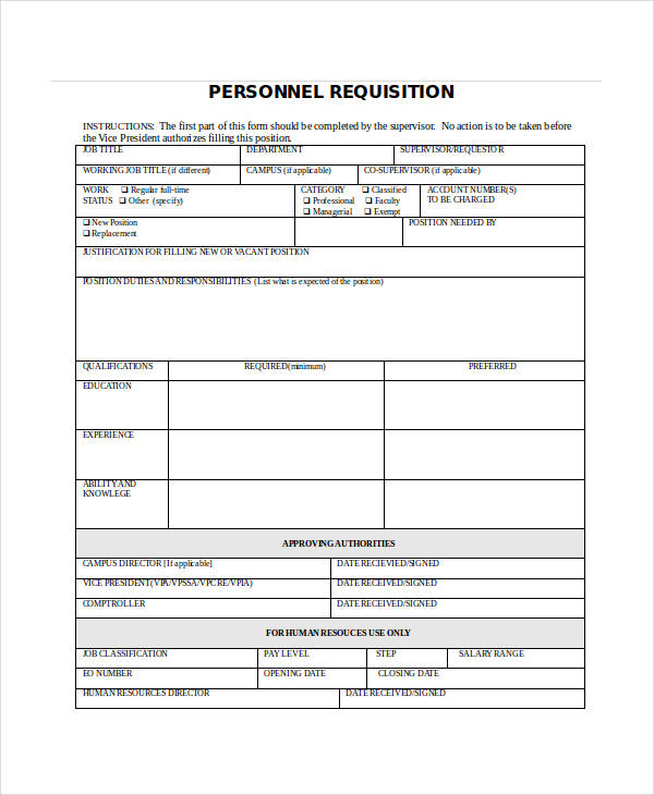 free personnel requisition form