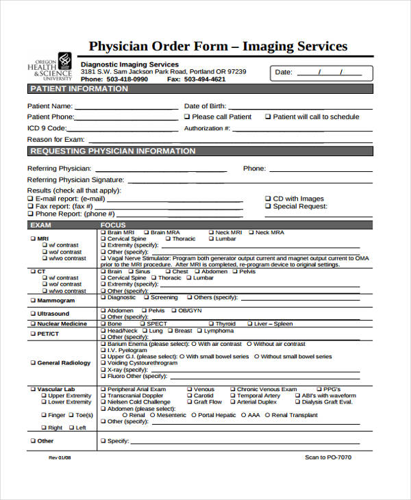 free physician order form