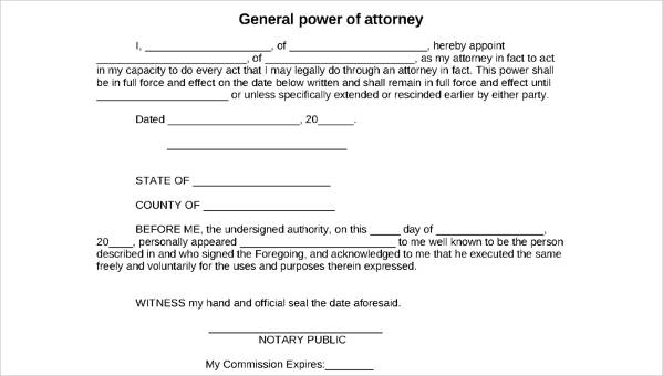 Free General Power Of Attorney Template Database