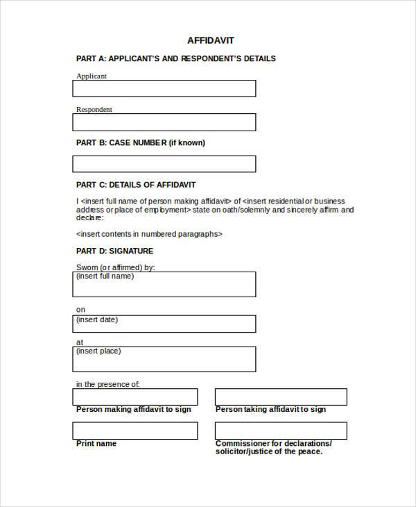 free printable affidavit form