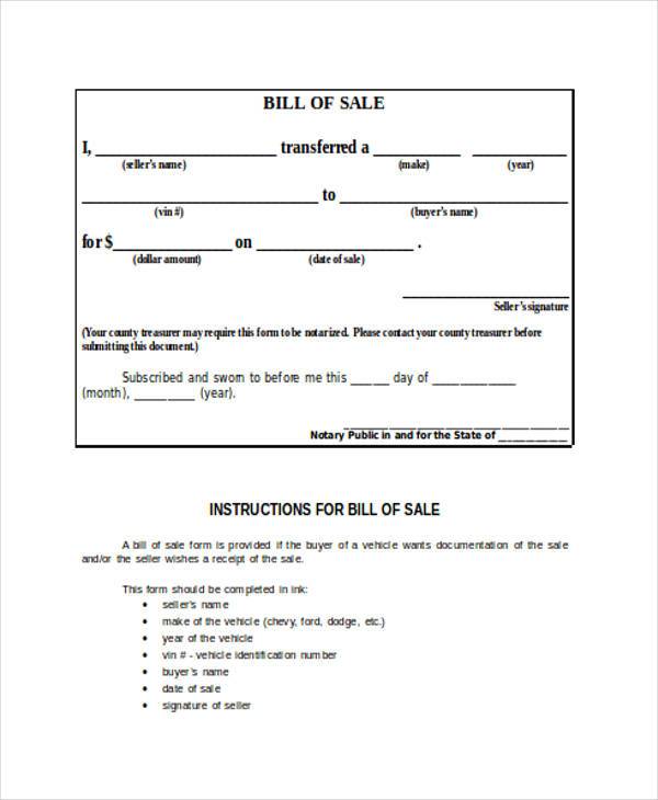 FREE 36+ Bill of Sale Forms in MS Word