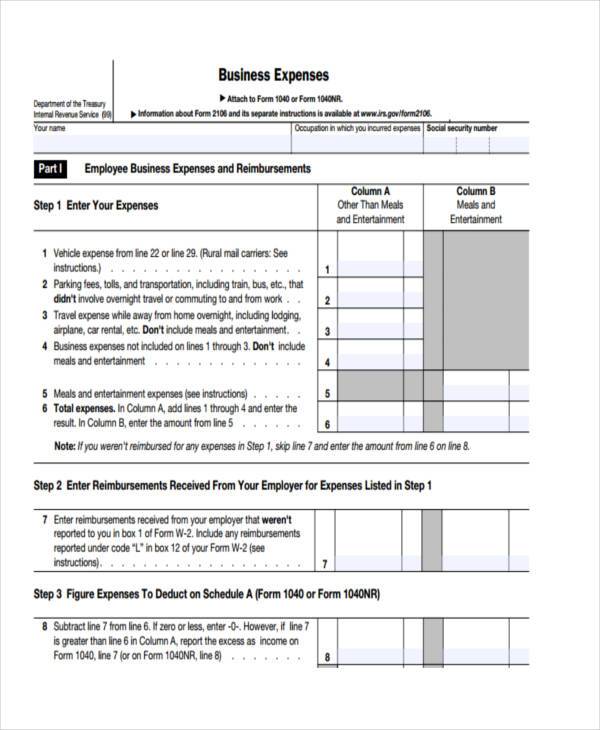 free printable business expense form