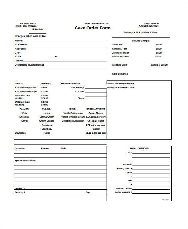 free printable cake order form
