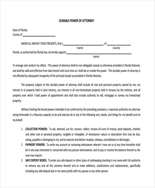 free printable durable power of attorney form