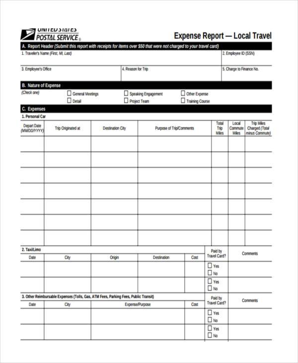 free printable expense report form