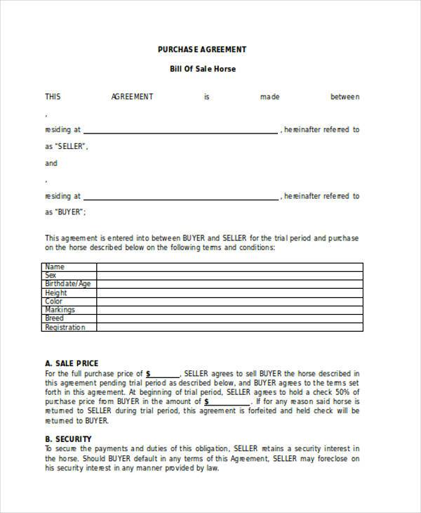 free printable horse bill of sale form