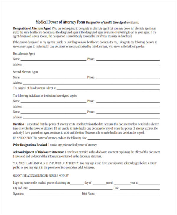 free printable medical power of attorney form1